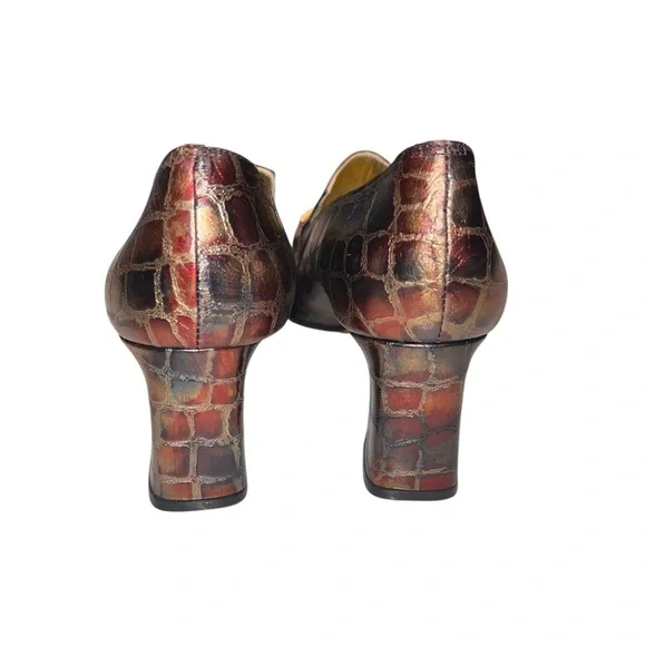 Timothy Hitsman Vintage Croc Leather Square Toe Heels, Size 9 Narrow - Picture 3 of 7